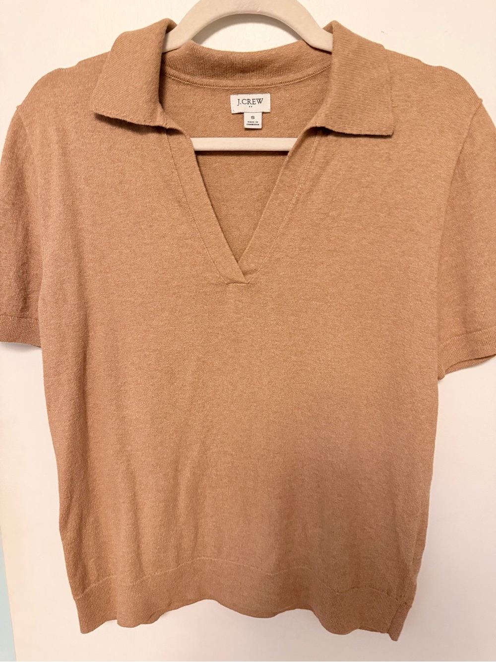 J. Crew Short-Sleeve V-Collar Polo Sweater in Tan